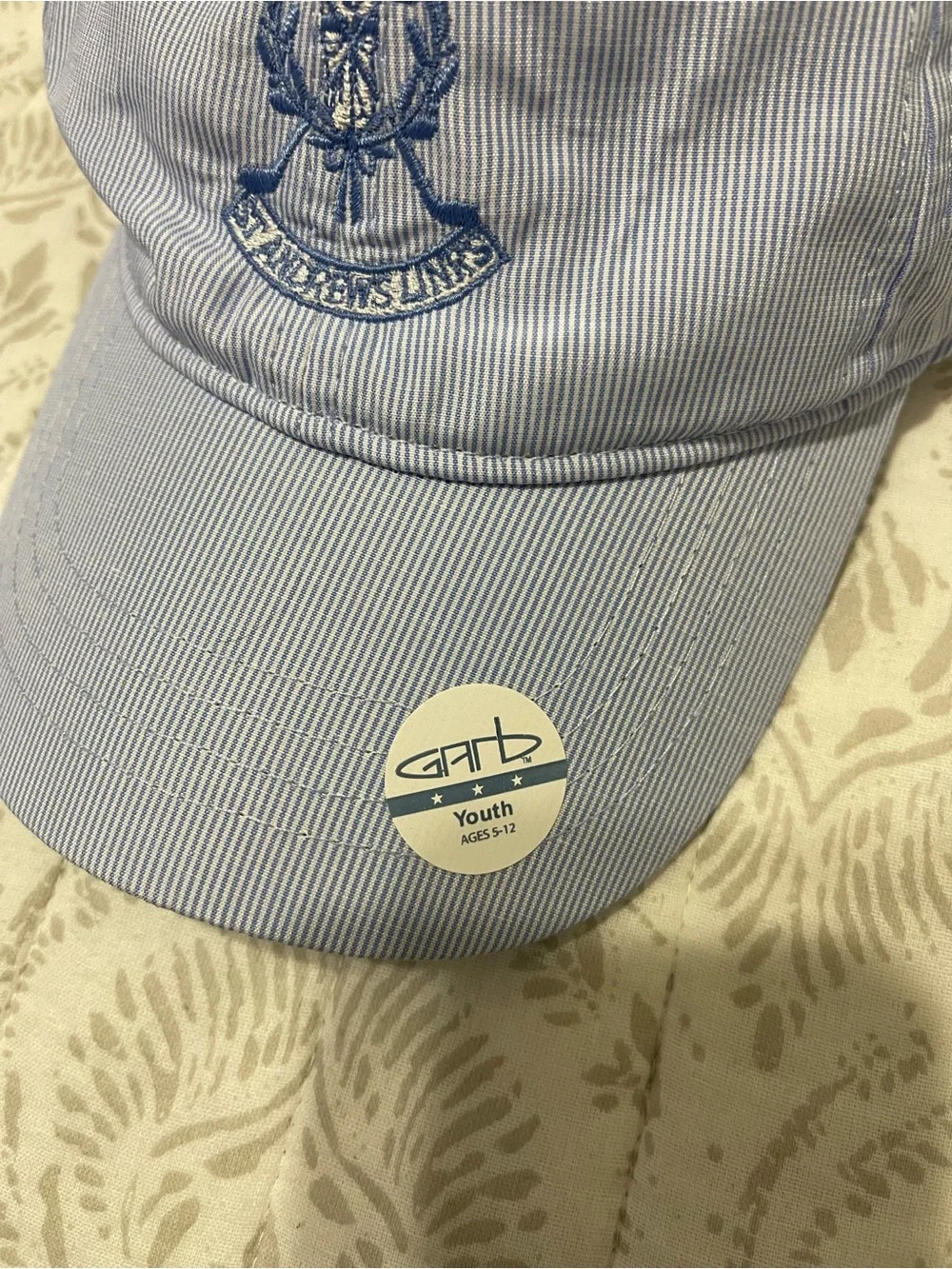 Children's Light Blue Striped Baseball Cap with Crest Embroidery